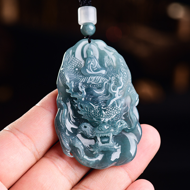 Vintage Fashion - Natural Burmese Jadeite Dragon Pendant Necklace