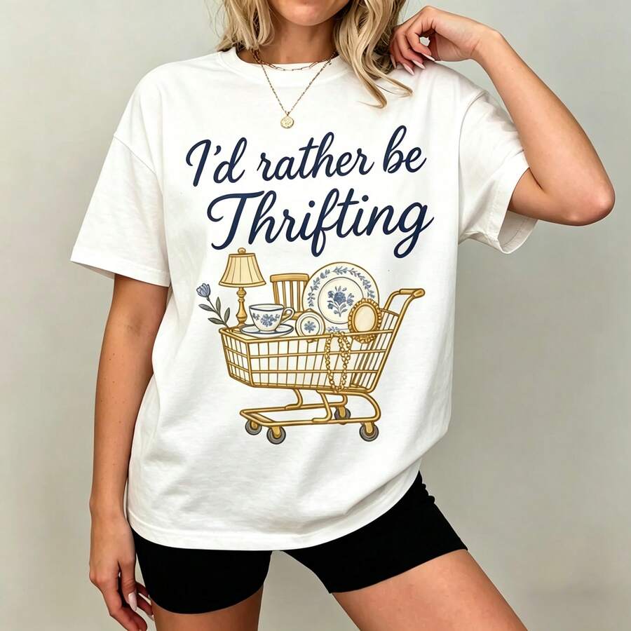 Thrift Vintage Fashion Usa - [Graphic Tee] 100% Cotton I'd Rather