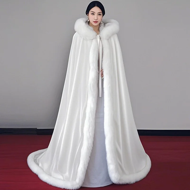 Vintage Trench Coat - Hanfu Coat Fur Halloween Cape White