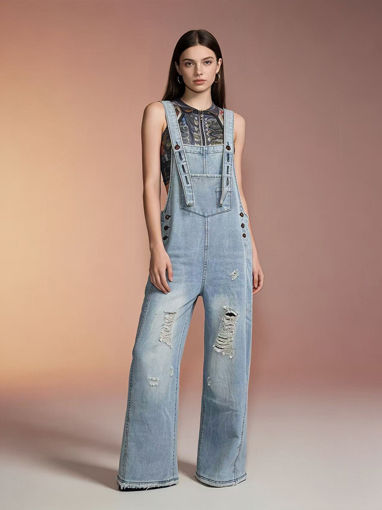 Vintage Fashion Jeans - Fashion Retro Ripped Hole Denim Overalls