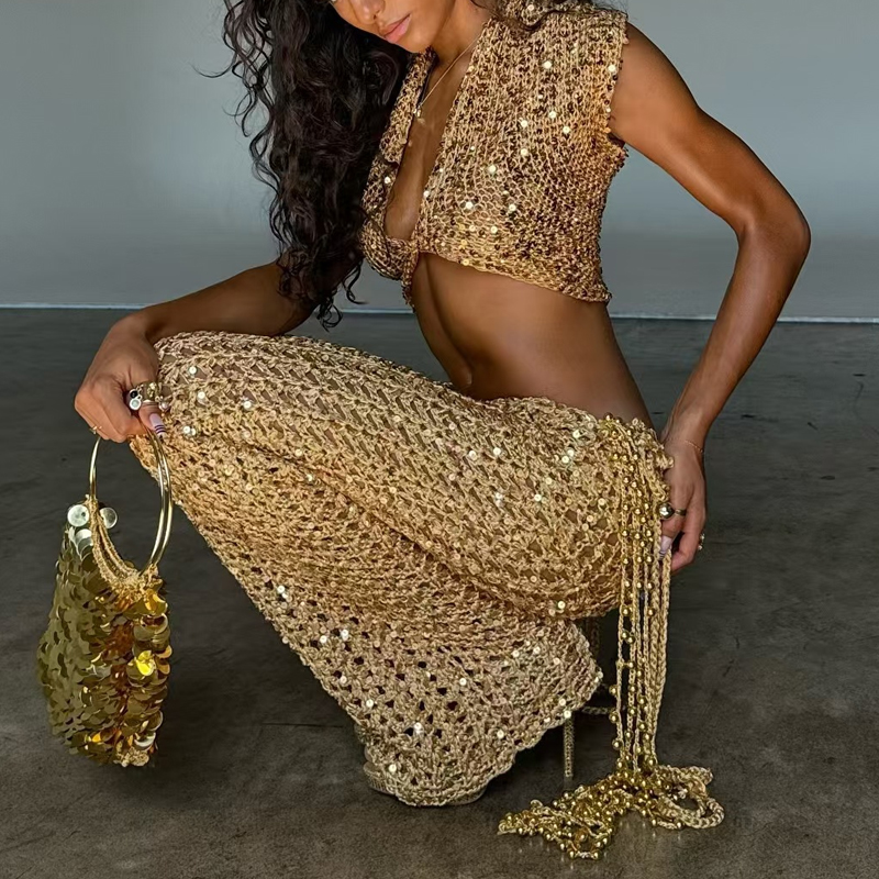 V Vintage Fashion - Sexy spicy girl hollow out shiny