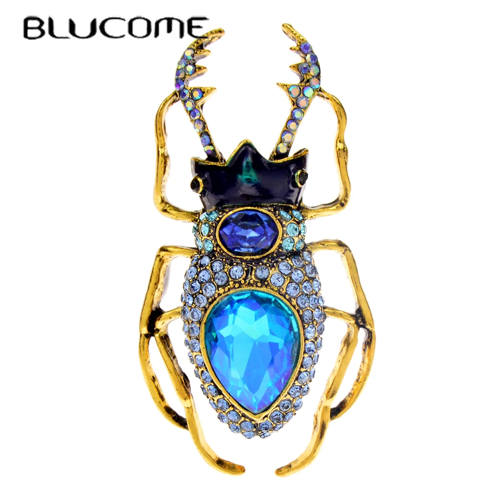 Vintage Fashion Bug - Blucome Blue Crystal Beetle Brooches For