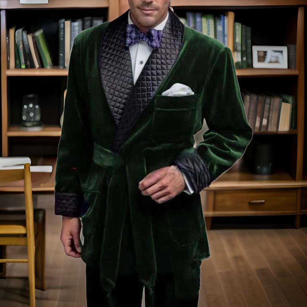 Vintage Trench Coat - Green Velvet Smoking Suit Jackets for