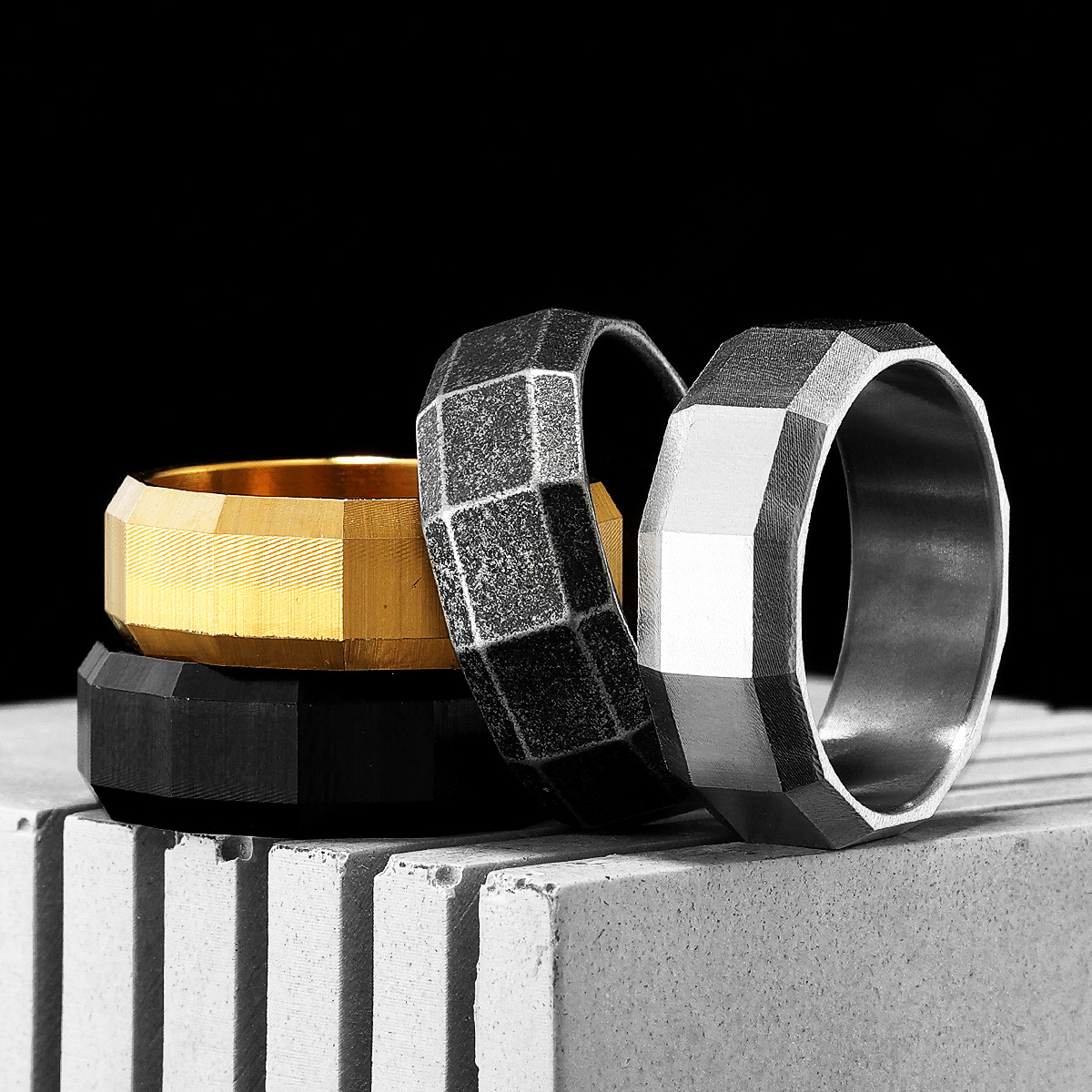 Vintage Fashion Newtown - Geometric Cuts Men Rings Stainless Steel