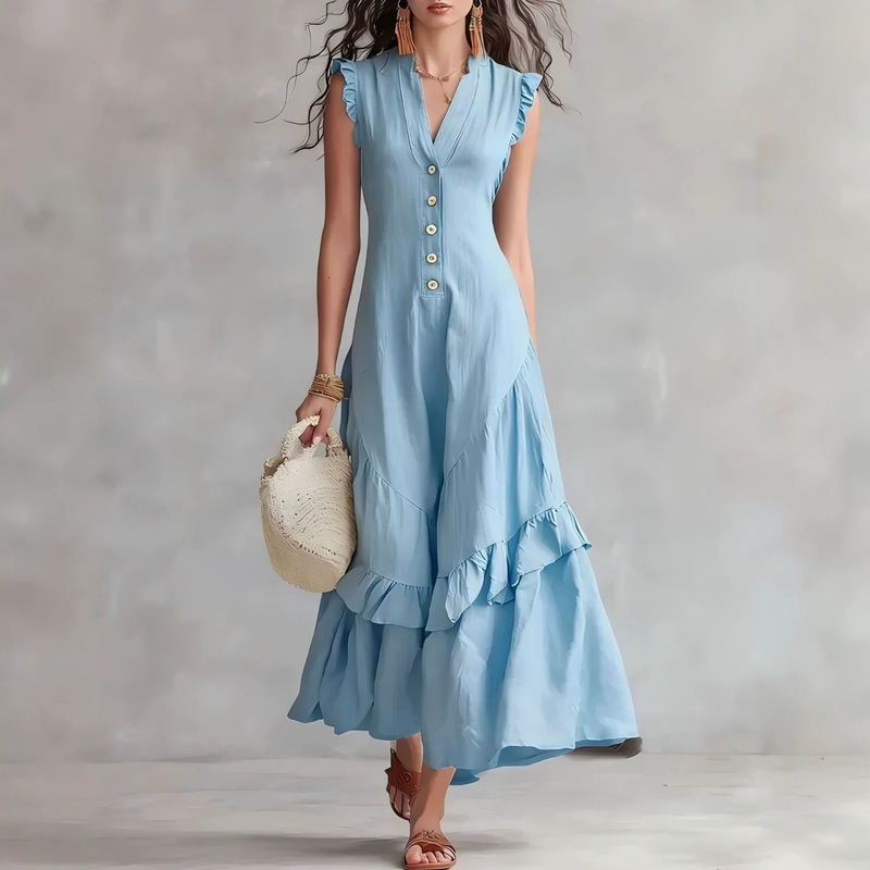 Women's Elegant Cotton Linen L - V Vintage Fashion ulasan dan harga