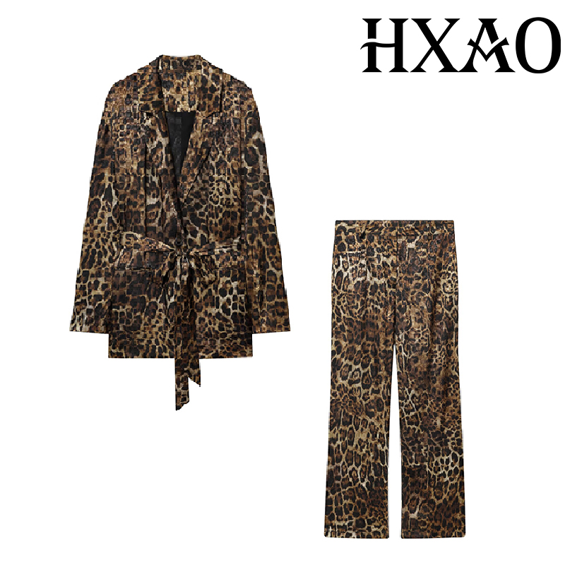 HXAO Leopard Pants Sets 2 Piec - Vintage Trench Coat ulasan dan harga