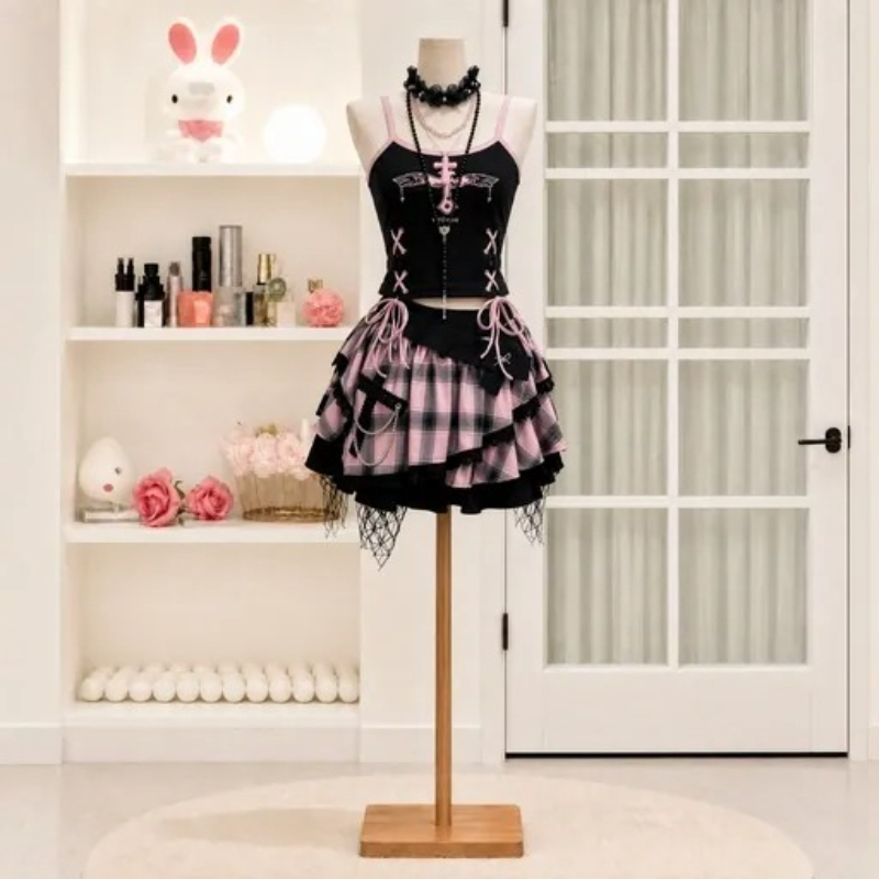 Vintage Y2K Dark Sweet Skirt S - V Vintage Fashion ulasan dan harga