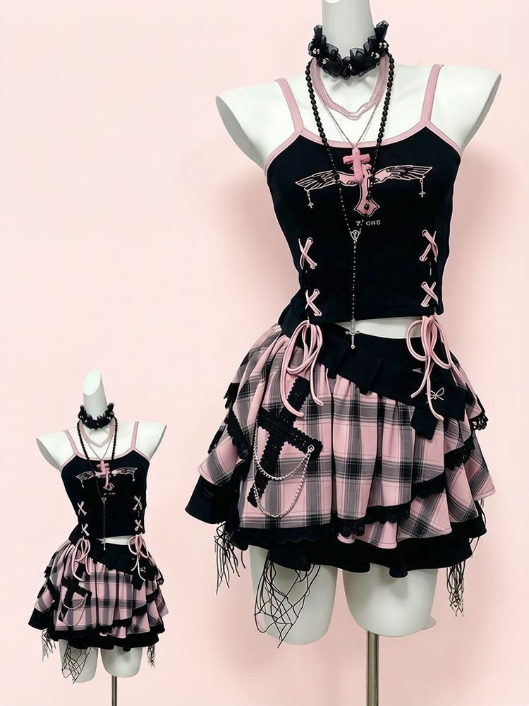 Vintage Y2K Dark Sweet Skirt S - V Vintage Fashion ulasan dan harga