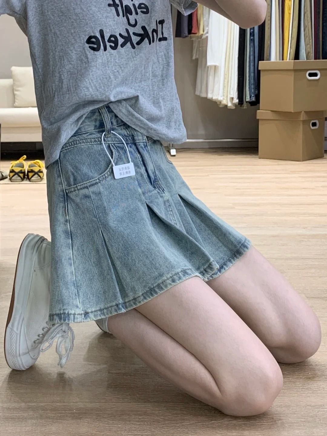 Women High Waist Denim Pleated - Vintage Fashion Jeans ulasan dan harga