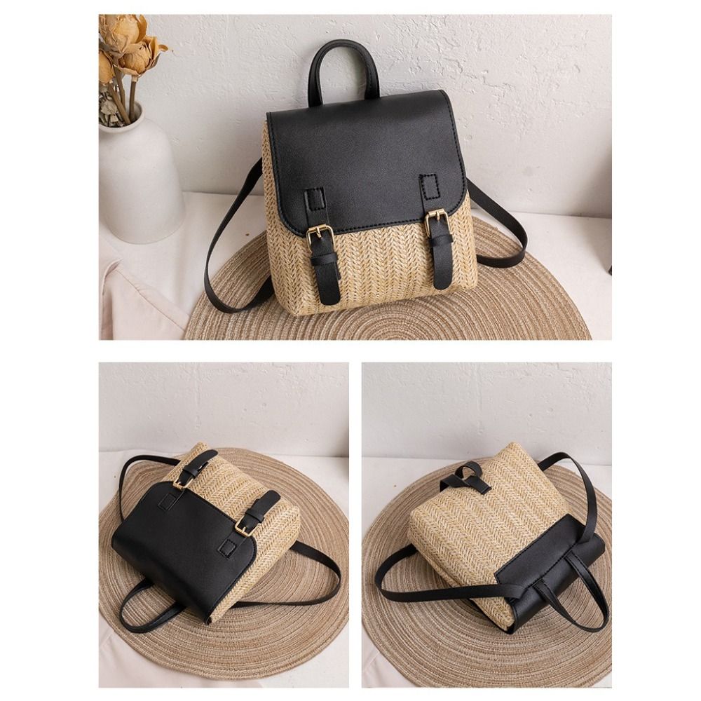 Versatile Bag PU Leather Straw - Vintage Fashion Looks ulasan dan harga
