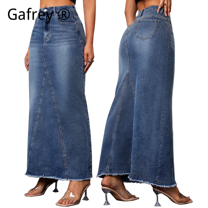Women Denim Midi Skirt High Wa - Vintage Fashion Jeans ulasan dan harga