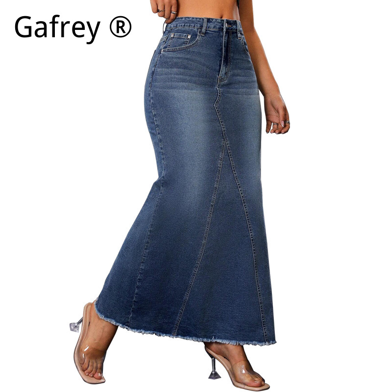 Women Denim Midi Skirt High Wa - Vintage Fashion Jeans ulasan dan harga