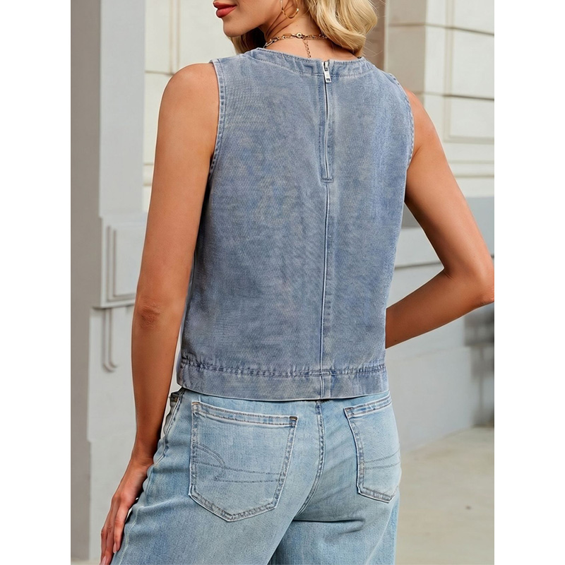 Benuynffy Casual Round Neck De - Vintage Fashion Jeans ulasan dan harga