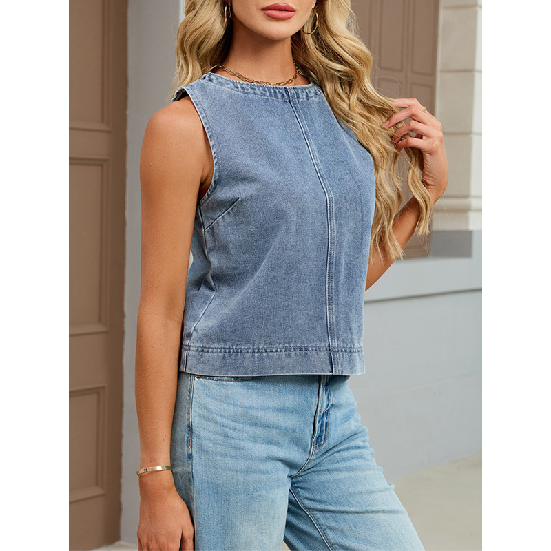 Benuynffy Casual Round Neck De - Vintage Fashion Jeans ulasan dan harga