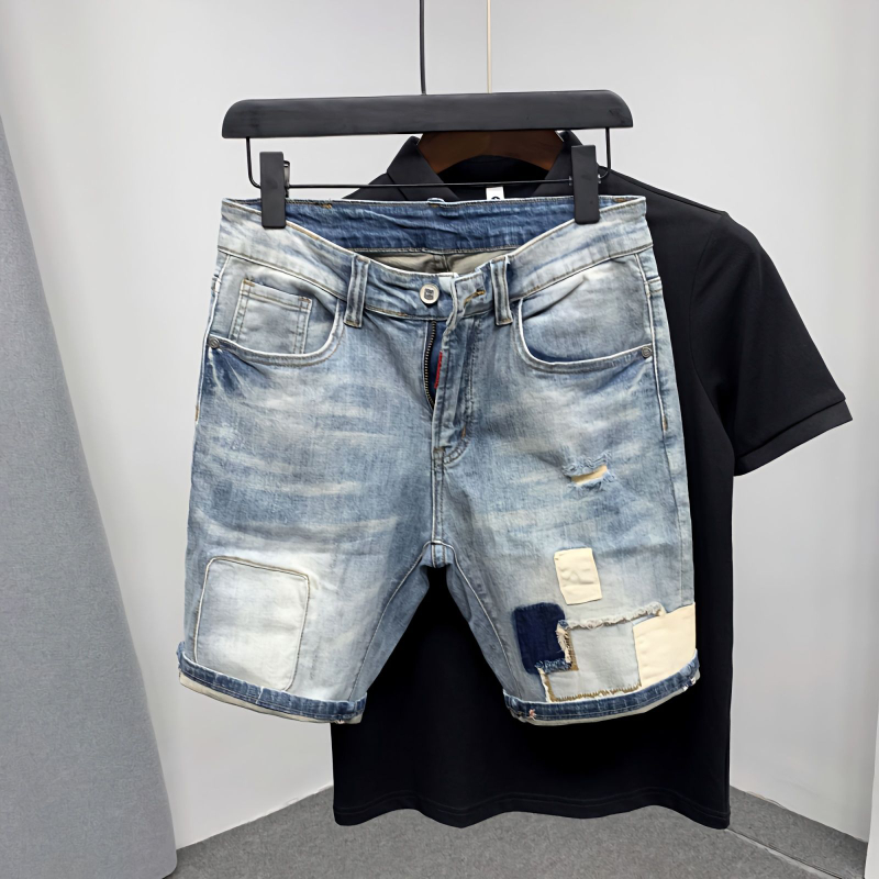 Straight Male Denim Shorts Rip - Vintage Fashion Jeans ulasan dan harga