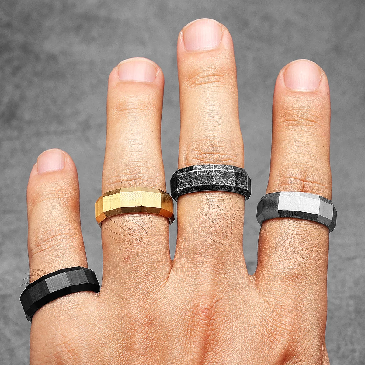 Geometric Cuts Men Rings Stain - Vintage Fashion Newtown ulasan dan harga
