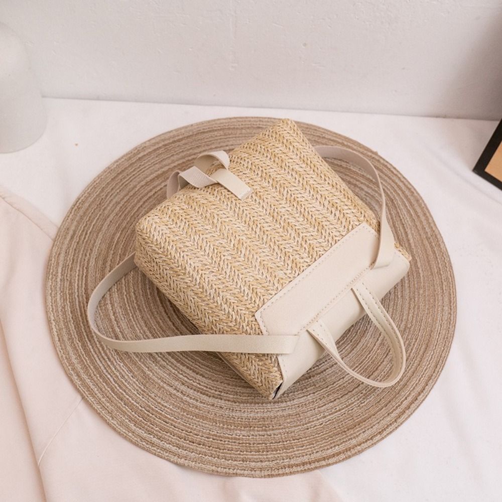 Fashion PU Leather Straw Backp - Vintage Fashion Looks ulasan dan harga