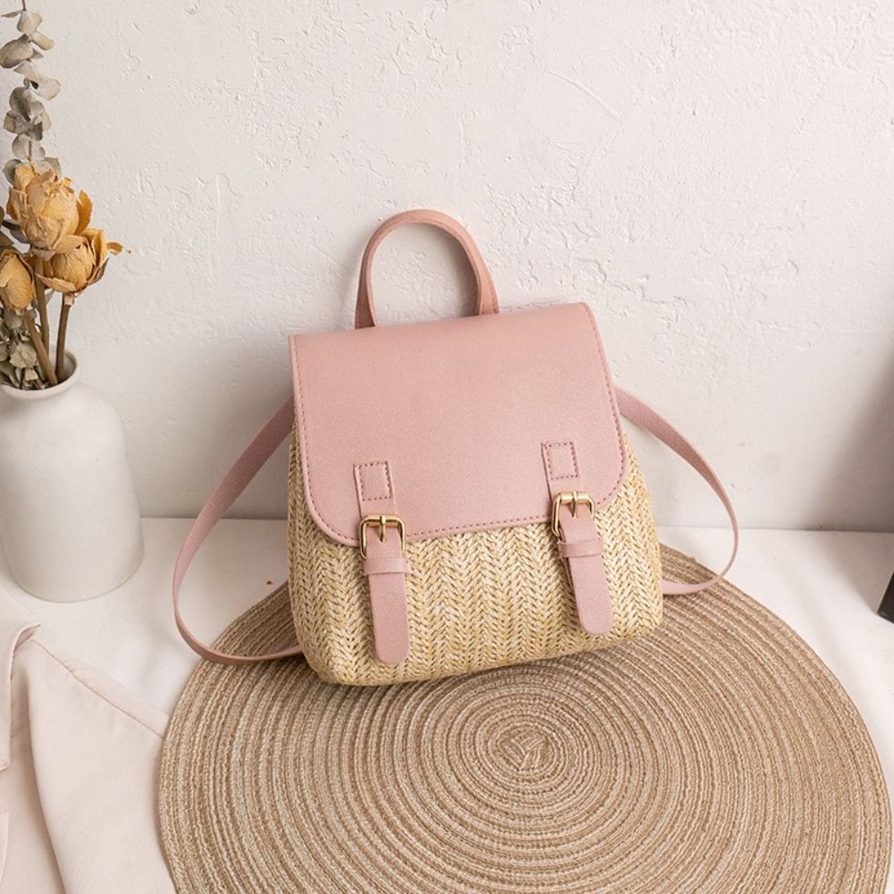 Fashion PU Leather Straw Backp - Vintage Fashion Looks ulasan dan harga