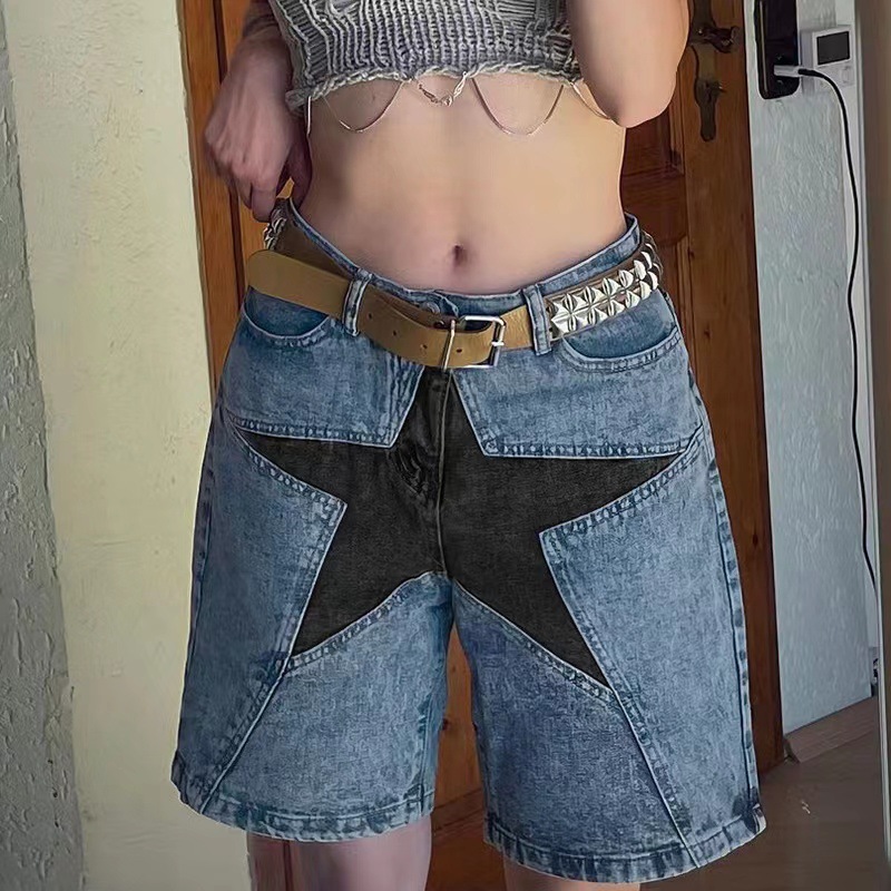 Stars Patchwork Women Short Je - Vintage Fashion Jeans ulasan dan harga