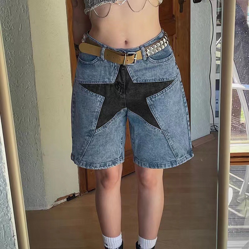 Stars Patchwork Women Short Je - Vintage Fashion Jeans ulasan dan harga