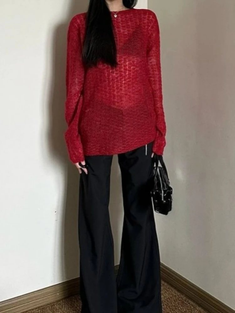 Y2K See-Through Knitted Women' - Vintage Fashion ulasan dan harga
