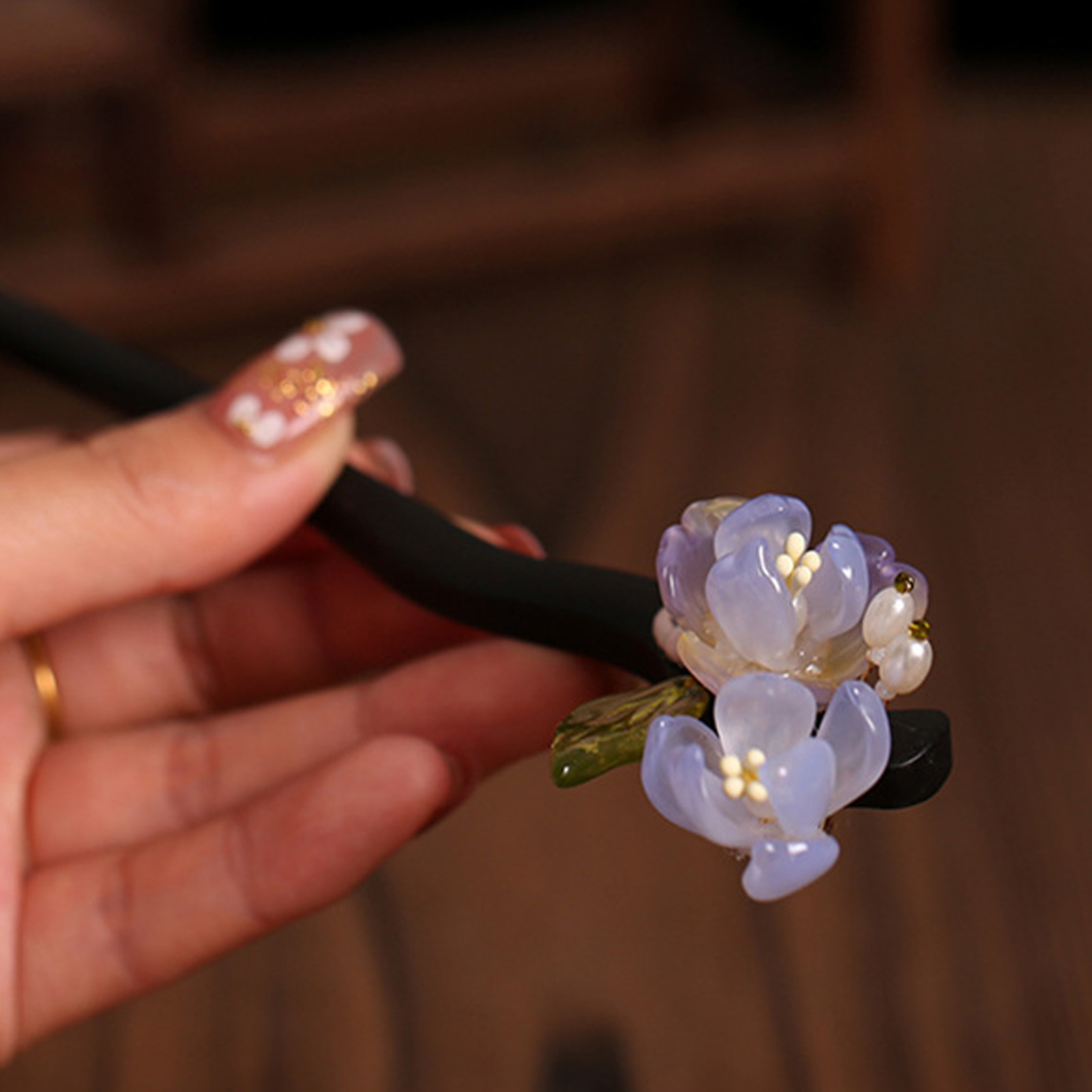 Vintage Wooden Flower Hairpin  - Vintage Fashion Shop ulasan dan harga