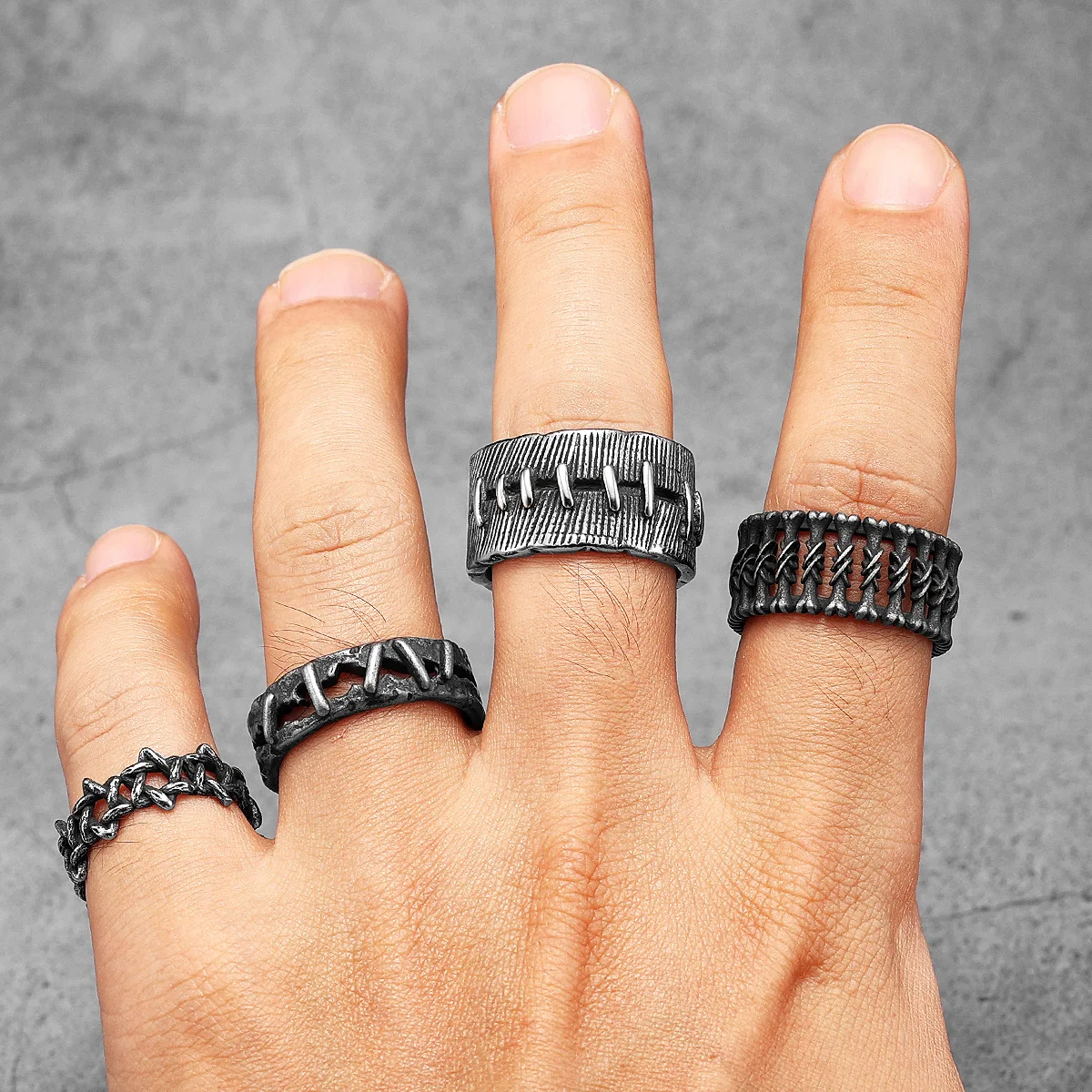Retro Suture Men Rings Stainle - Vintage Fashion Newtown ulasan dan harga