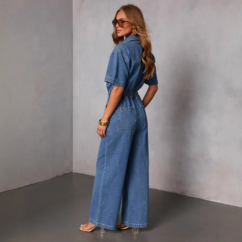 Retro Fashion Short Sleeve Den - Vintage Fashion Jeans ulasan dan harga
